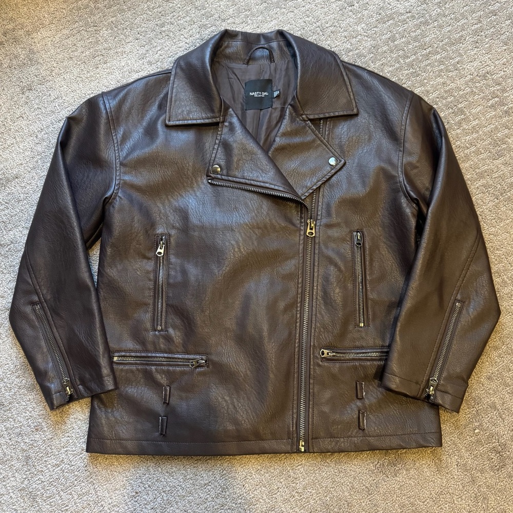 Nasty Gal Chocolate Brown Leather Moto Jacket